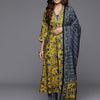 Indyancart VA Women'sFloral Printed V-Neck Sequinned Chanderi Silk Kurta With Trousers & Dupatta