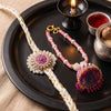 Dhiyona Set Of 2 Floral Perals Jhumka Design Bhaiya Bhabhi Rakhi With Roli Chawal Chandan