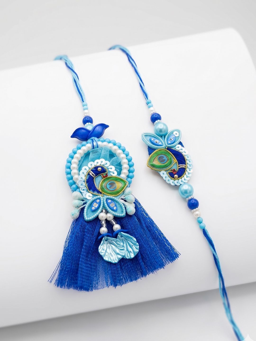 Anouk Set Of 2 Peacock Design Bhaiya Bhabhi Rakhi With Roli Chawal Chandan Mishri