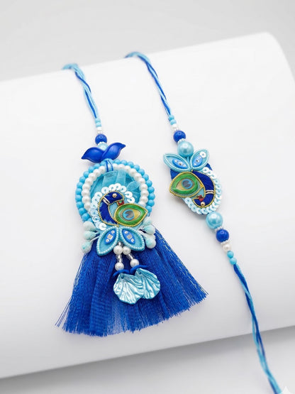 Anouk Set Of 2 Peacock Design Bhaiya Bhabhi Rakhi With Roli Chawal Chandan Mishri