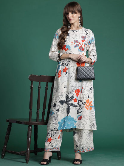 Indyancart IE Printed Straight Tunic & Trousers Co-Ord Set