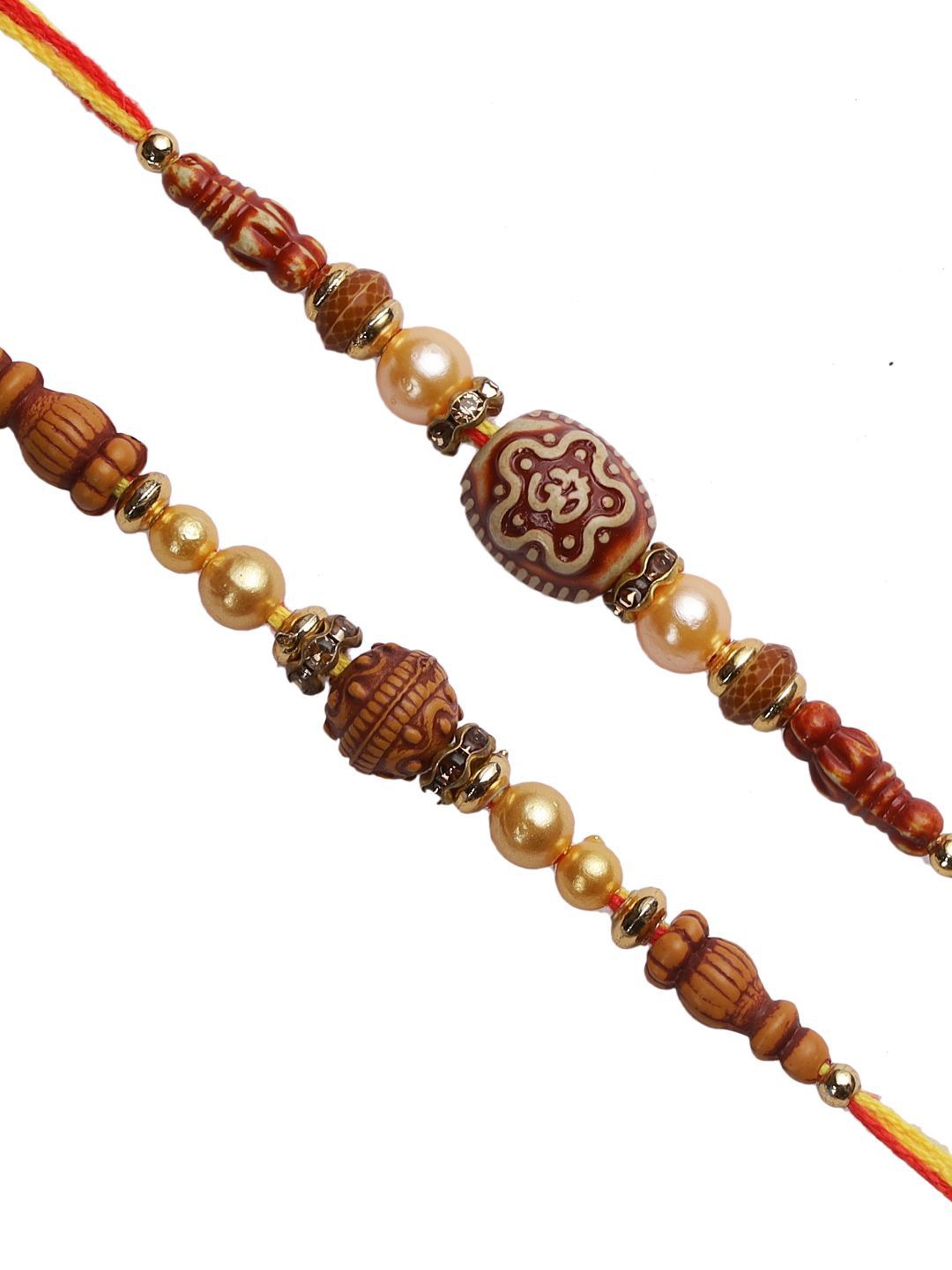 Anouk Set Of 2 Brown Beaded Rakhi With Roli Rice & Greeting Card