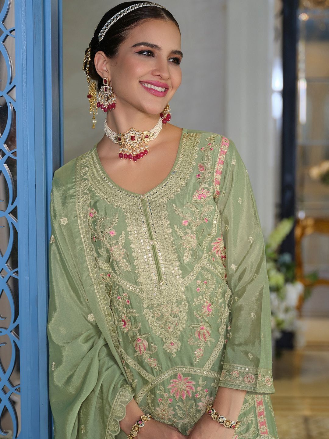 Women Ethnic Motifs Embroidered Kurta with Palazzos & Dupatta