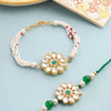 Dhiyona Set Of 2 Kundan Floral Design Gold Toned Bhaiya Bhabhi Rakhi Set With Roli Chawal