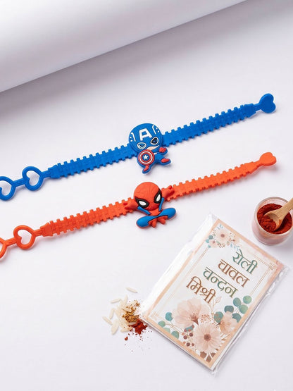 Anouk Set Of 2 Superhero Kids Rakhi With Roli Chawal Chandan Mishri