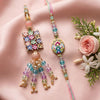 Dhiyona Set Of 2 Artificial Beads Traditional Bhaiya Bhabhi Rakhi With Roli Chawal Chandan