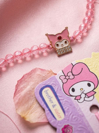 Anouk Pink Transparent Beaded Cartoon Character Kids Rakhi With Roli Chawal Chandan Mishri