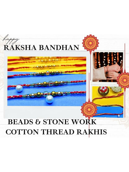 Anouk Set Of 6 Beaded Cotton Thread with AD Stones & Meenakari Designer Rakhi for Brother