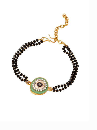 Anouk Set Of 2 Green Round Shape Artificial Stones Bhaiya Bhabhi Rakhi With Roli Chawal
