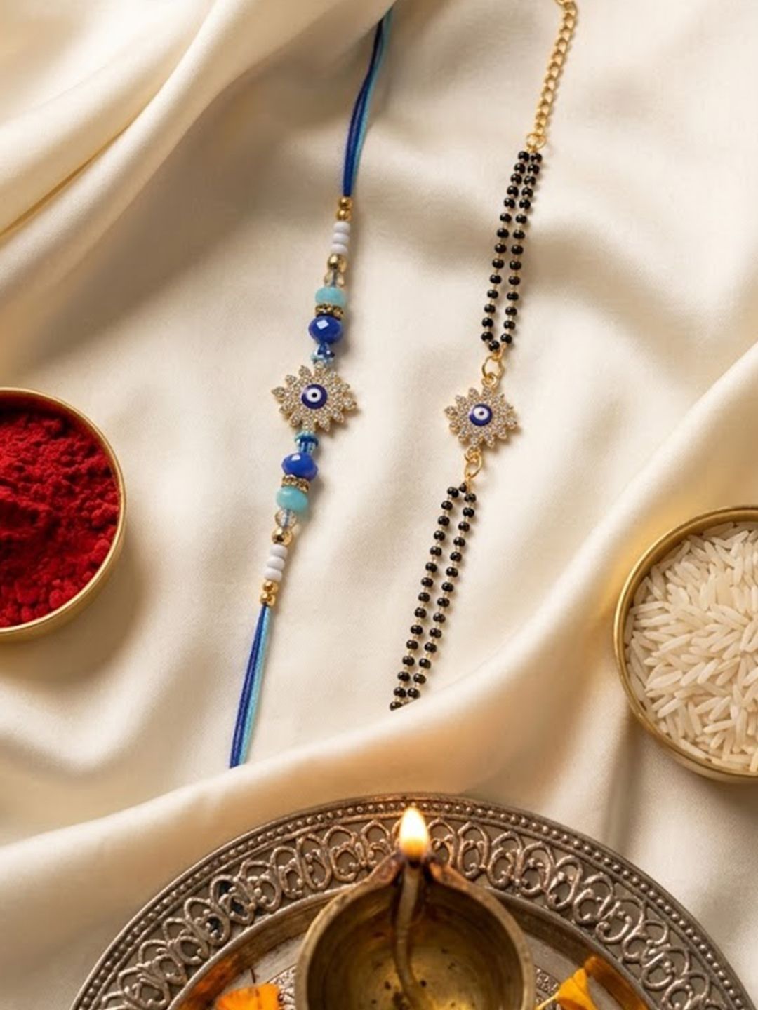Anouk Set Of 2 Blue Evil Eye Artificial Stones Bhaiya Bhabhi Rakhi