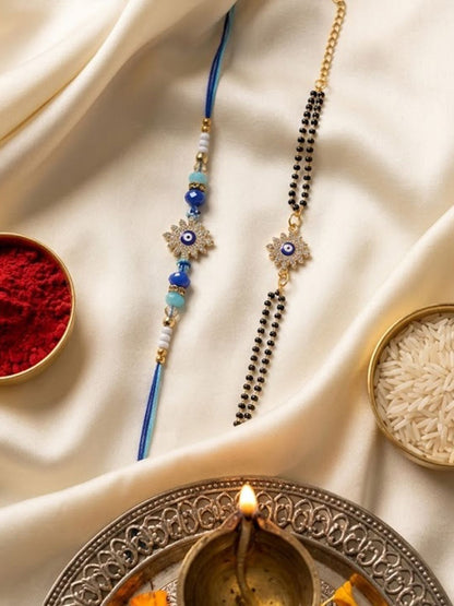 Anouk Set Of 2 Blue Evil Eye Artificial Stones Bhaiya Bhabhi Rakhi