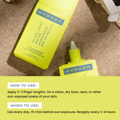 Hyphen by Kriti Sanon ultra light water sunscreen SPF 50 with blue light protection, no white cast, suitable for men and women