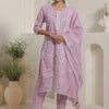 Dhiyona IE Women Floral Embroidered Round Neck Thread Work Kurta with Trousers & Dupatta