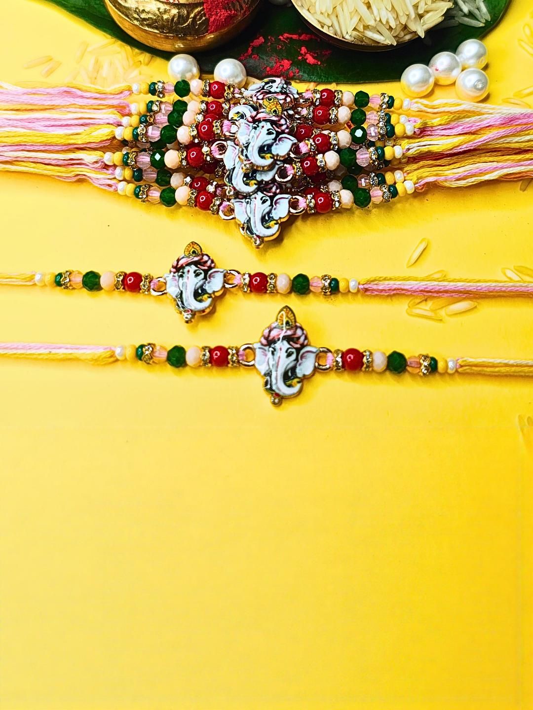 Anouk Set Of 12 Beaded Cotton Thread with AD Stones & Meenakari Designer Rakhi for Brother