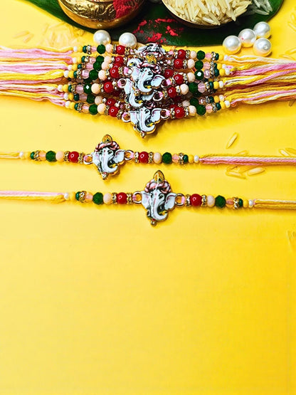 Anouk Set Of 12 Beaded Cotton Thread with AD Stones & Meenakari Designer Rakhi for Brother