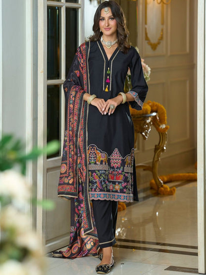Women Ethnic Motifs Embroidered Kurta with Trousers & Dupatta