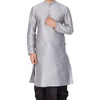 Men's Grey Silk Blend Straight Kurta and Dhoti Set