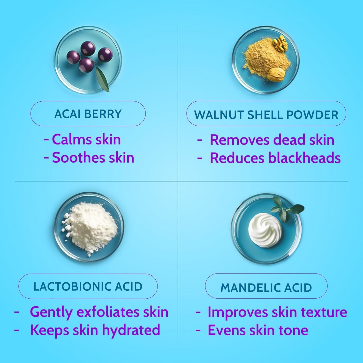 Chemist At Play gentle exfoliating face scrub with mandelic acid and walnuts, showing textured scrub particles in container.