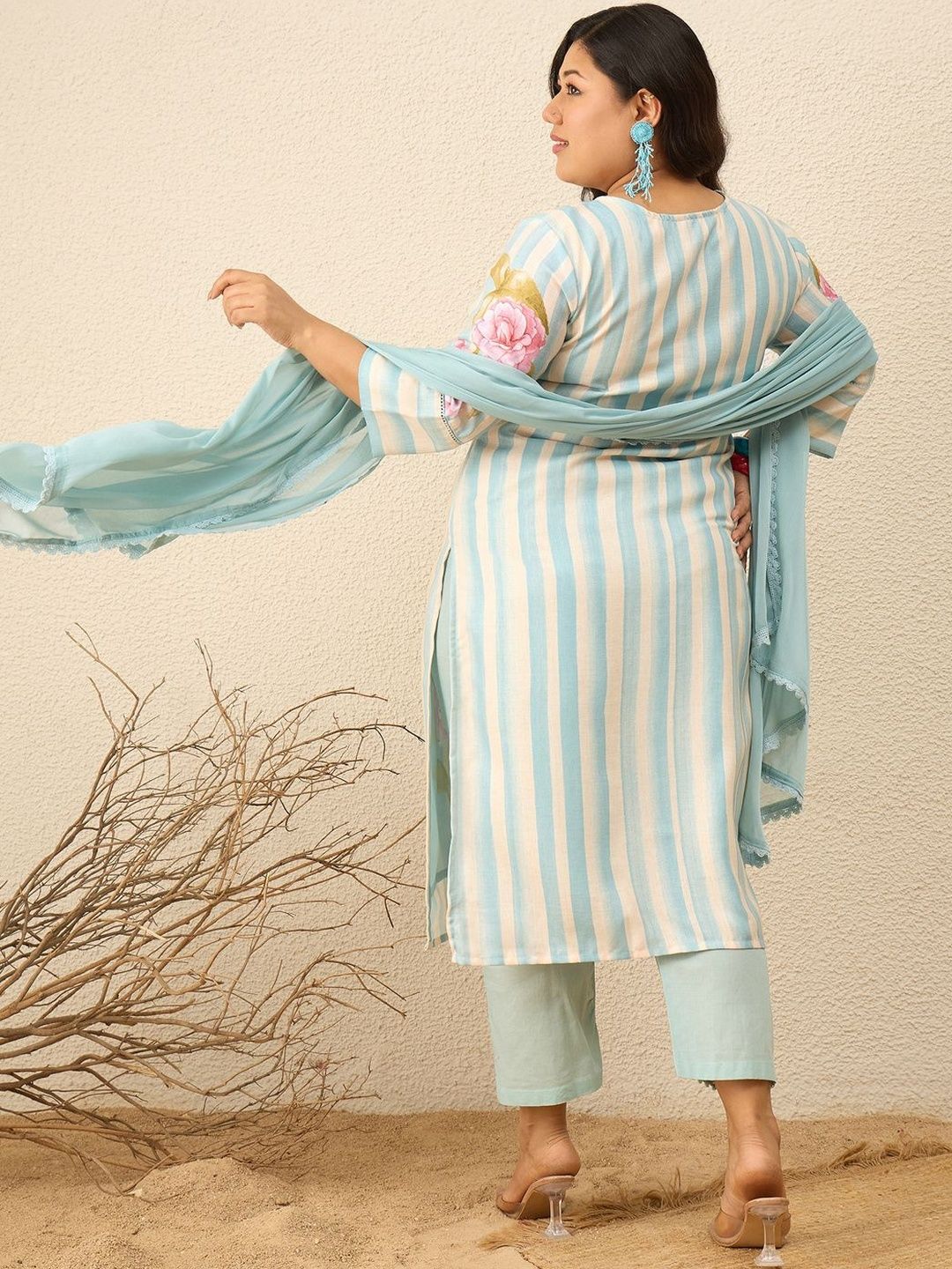 Indyancart Women's Floral Printed Regular Pure Cotton Kurta with Trousers & With Dupatta