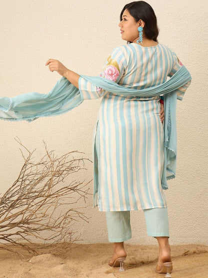 Indyancart Women's Floral Printed Regular Pure Cotton Kurta with Trousers & With Dupatta