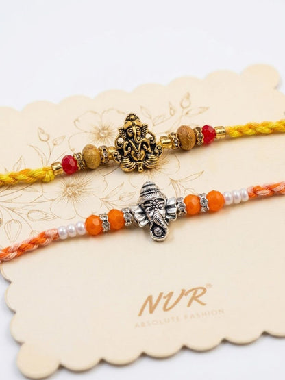 Anouk Set Of 2 Multicolor Religious Thread Rakhi With Roli Chawal Chandan Mishri