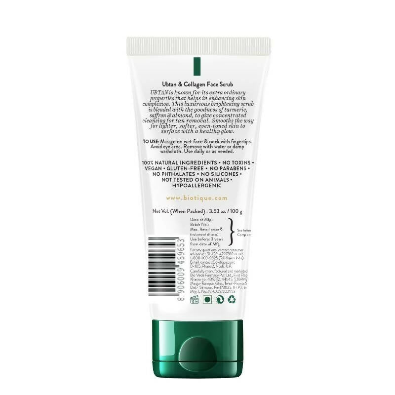 Biotique Advanced Ayurveda Ubtan & Collagen Face Scrub - Indyancart