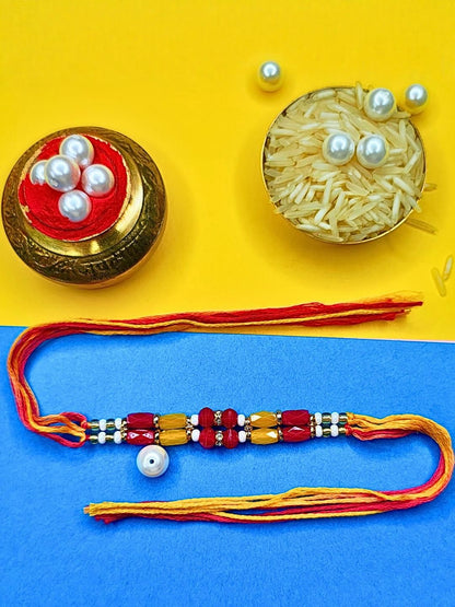 Anouk Set Of 12 Beaded Cotton Thread with AD Stones & Meenakari Designer Rakhi for Brother