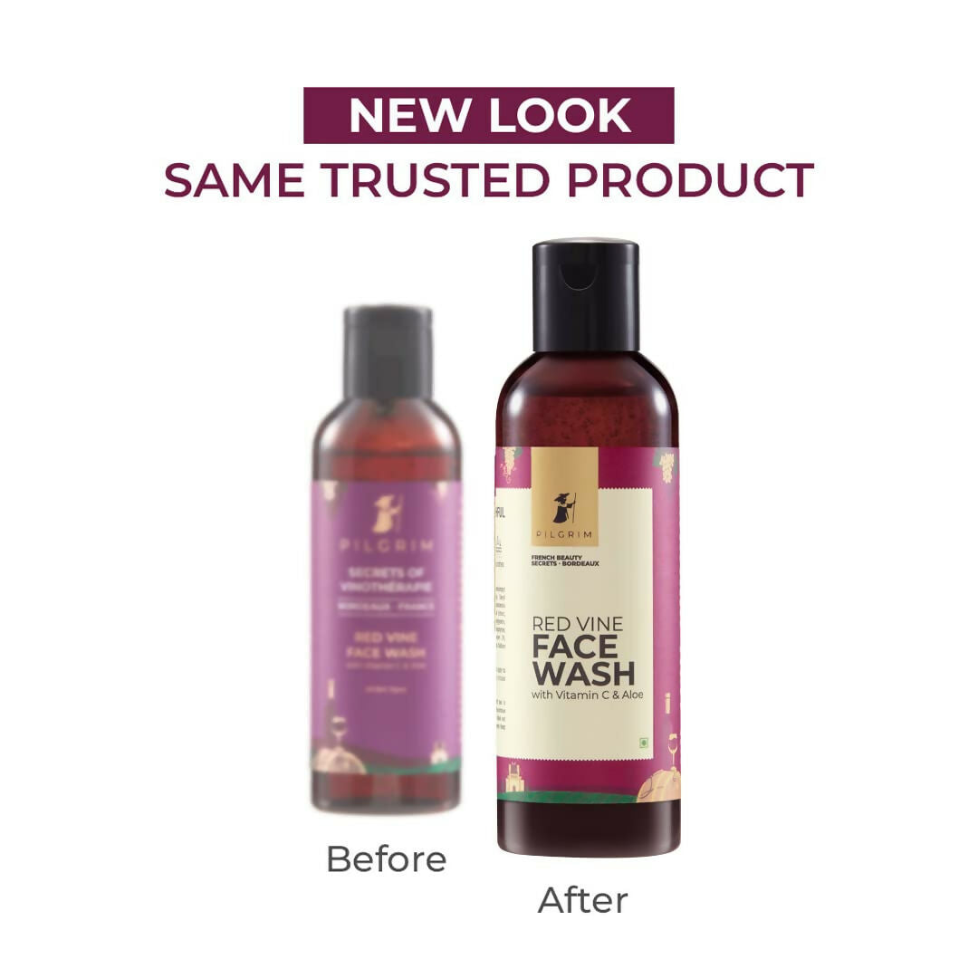 Pilgrim French Red Vine Face Wash with Vitamin C and Aloe, exfoliating scrub for anti-aging and dark spots.