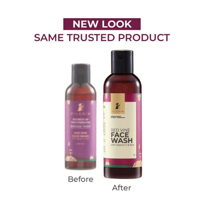 Pilgrim French Red Vine Face Wash with Vitamin C and Aloe, exfoliating scrub for anti-aging and dark spots.