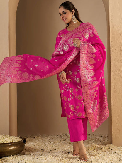 Floral Printed Straight Kurta With Trousers & Dupatta