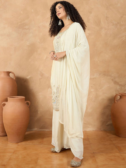 Indyancart VA Women Ethnic Motifs Embroidered Kurta with Palazzo & Dupatta