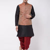 Men's Black Silk Blend Straight Jacket  Kurta and Dhoti Set