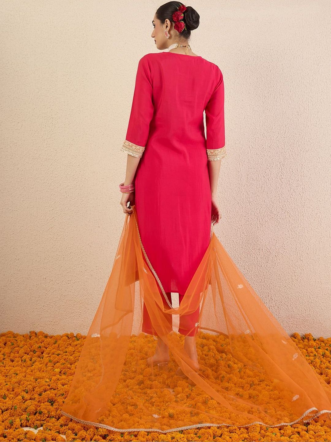 Women Ethnic Motifs Embroidered Regular Sequinned Kurta with Trousers & With Dupatta