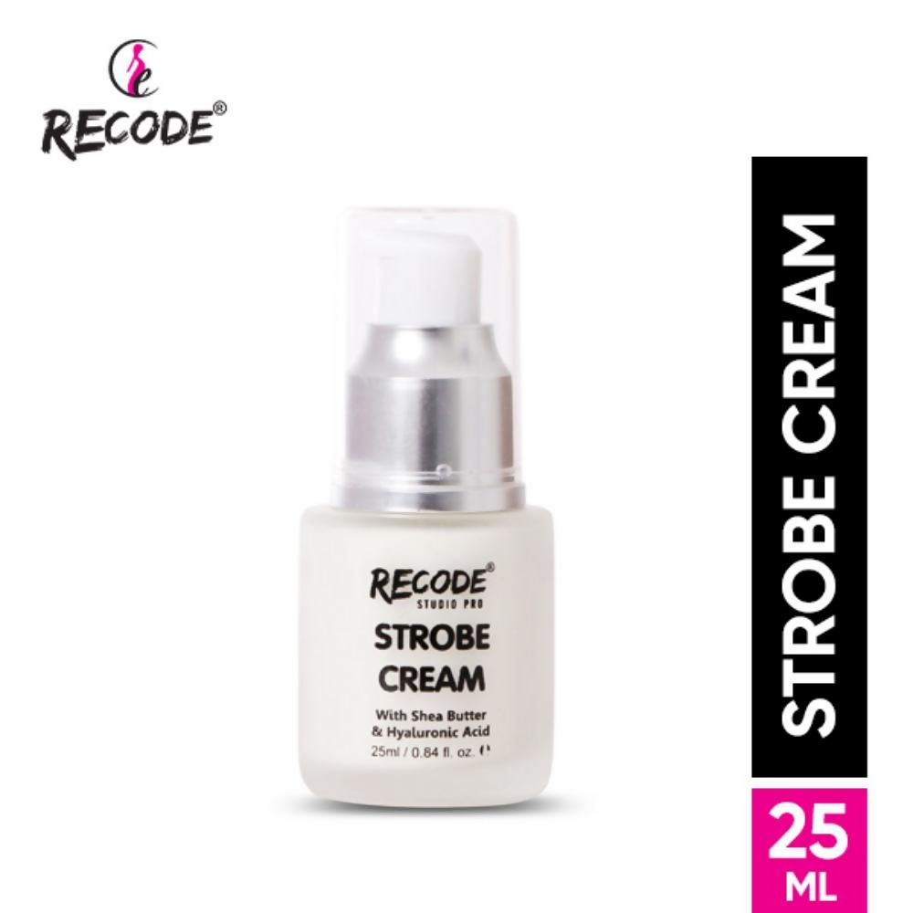 Recode Strobe Cream in Gold, a face primer with a luminous gold finish, shown in a sleek tube.