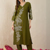 Dhiyona IE Floral Embroidered Thread Work Straight Kurta With Trousers
