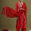 Dhiyona IE Women Leheriya Embroidered Regular Thread Work Kurta with Palazzos & With Dupatta