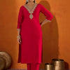 Indyancart IE Women Ethnic Motifs Embroidered Regular Thread Work Liva Kurta with Trousers