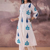 Indyancart IE Ethnic Motifs Printed Band Collar Thread Work Pure Cotton Kurta With Trousers