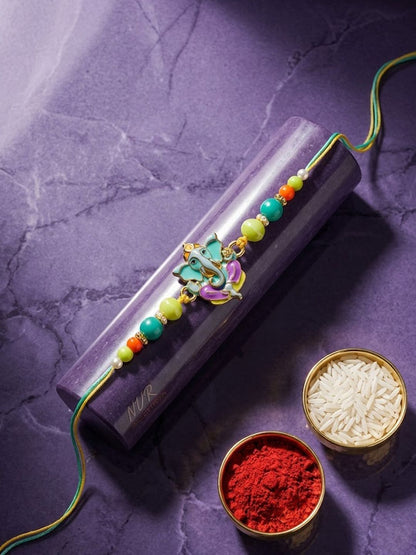 Anouk Multicolor Artificial Beads Ganesh Ji Thread Rakhi With Roli Chawal Chandan Mishri