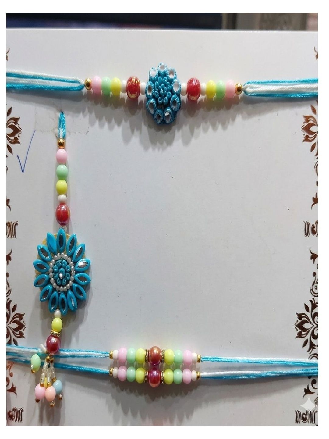 Anouk Set Of 4 Family Pack Beaded Thread Rakhi With Roli Chawal Chandan Mishri