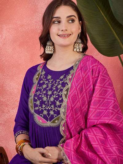 Indyancart SN Women's Zari Sequence Embroidered Straight Kurta With Trousers & Dupatta