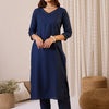 Dhiyona IE Floral Yoke Design V-Neck Sequinned Straight Kurta & Trousers