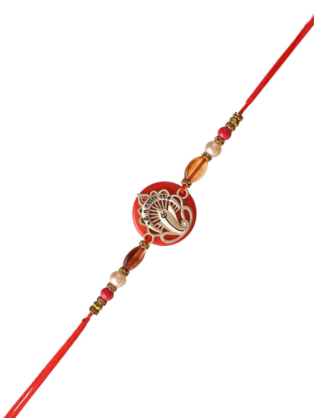 Anouk Red Resin-Based Ganesha Rakhi With Roli Chawal & Greeting Card