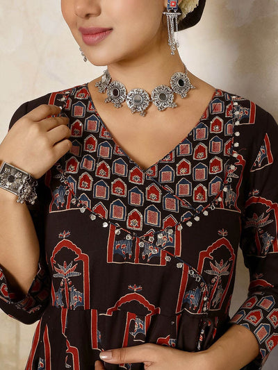 Indyancart SN Women's Ethnic Motifs Printed Pure Cotton Kurta with Palazzos & With Dupatta