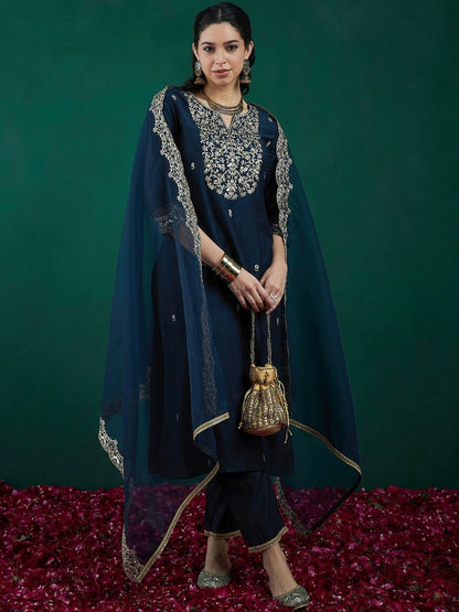 Women Ethnic Motifs Embroidered Kurta with Trousers & Dupatta