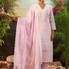 Dhiyona IE Floral Embroidered Thread Work Pure Cotton Kurta With Trousers & Dupatta