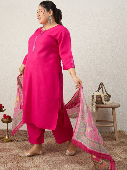Indyancart Women's Ethnic Motifs Regular Thread Work Kurta with Palazzos & With Dupatta