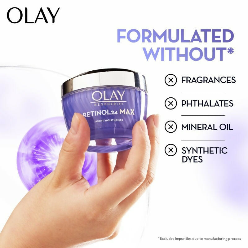 Olay Retinol24 Max Night Moisturizer in a jar, creamy face moisturizer with a smooth texture for nighttime skincare.