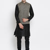Men's Black Silk Blend Straight Jacket  Kurta and Pyjama Set