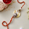 Dhiyona White Pearl-Beaded Rakhi With Roli Chawal & Greeting Card